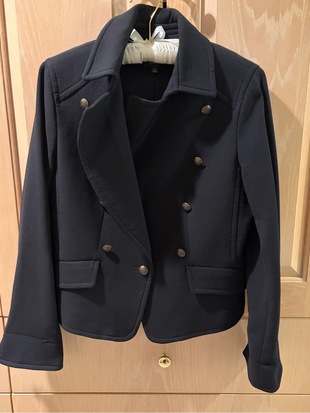 Talbots Black Double-Breasted Wool Pea Coat with Insignia Buttons